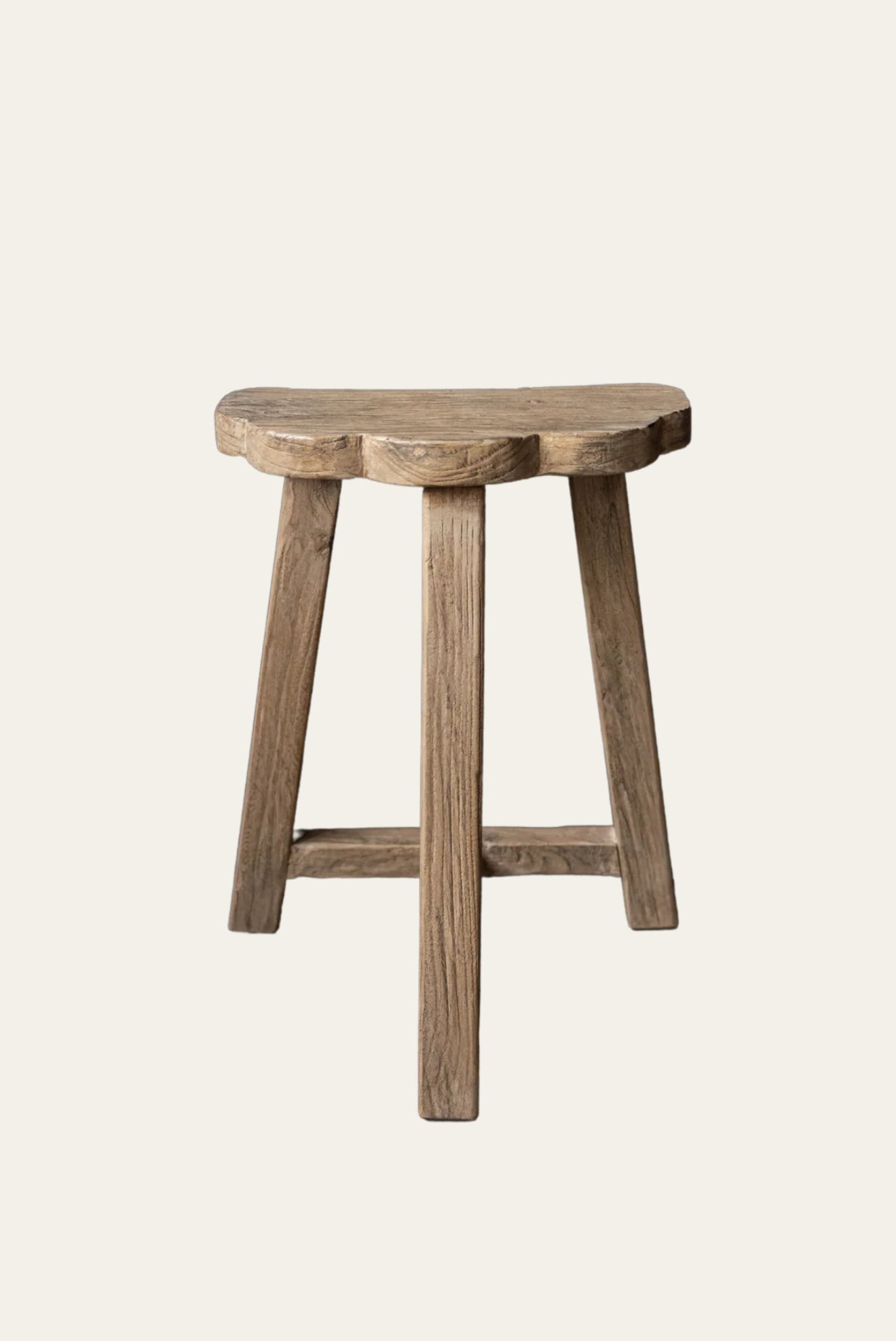 Vintage elm wood scallop stool
